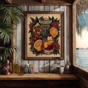 Cocktail Vintage Tattoo Flash Art Print – Retro Bar Wall Decor